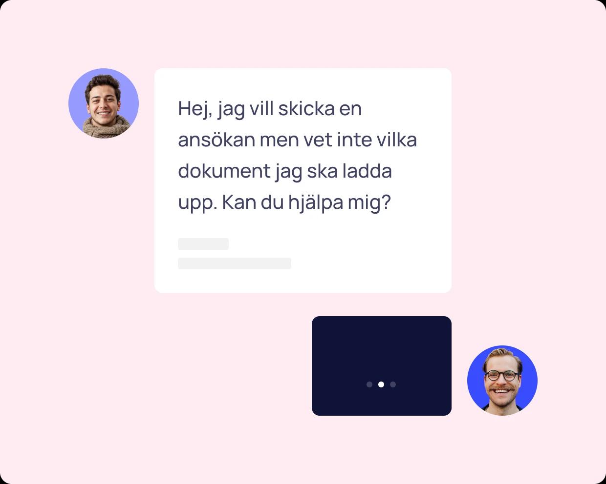 Illustration som visar en konversation mellan en bostadssökande och HomeQs kundtjänst